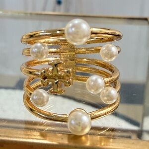Tory Burch MOONDANCE PEARL RING SET - NWT and dust bag! Size 6